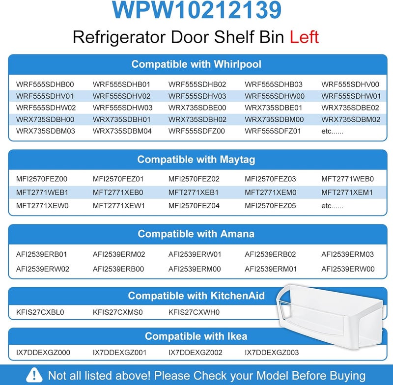 Alvar UPGRADED WPW10212139 Refrigerator Door Shelf Bin Compatible with Whirlpool Maytag Refrigerator Door Shelf Parts W10212139 Whirlpool Fridge Shelves Replacement WRF555SDH GI6FARXX PS11750465 Left Bin - Image 3
